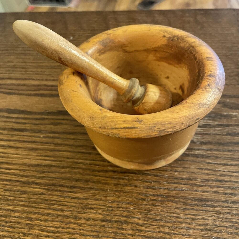 Vtg Hand Turned Wood Mortar and Pestle Sturdiwood Costa Mesa California
